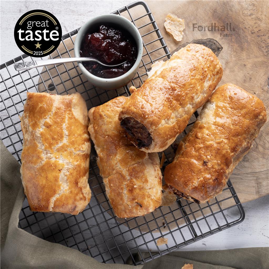 Cooked Handmade Pork, Bacon & Cranberry Sausage Roll