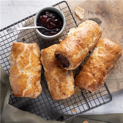 Cooked Handmade Pork, Bacon & Cranberry Sausage Roll